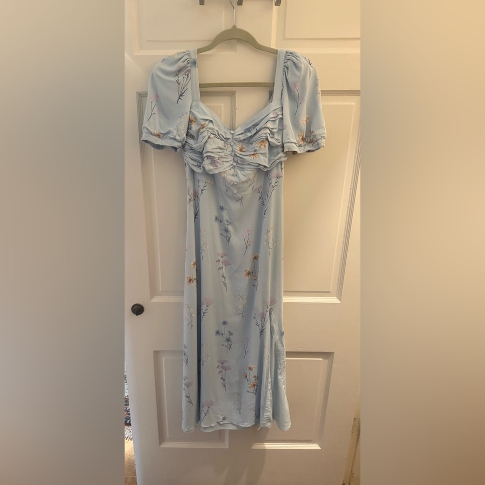 Self-Portrait Floral Watercolour Crepe Midi Dress | Size: 6 | Color: Powder Blue - Picture 7 of 13